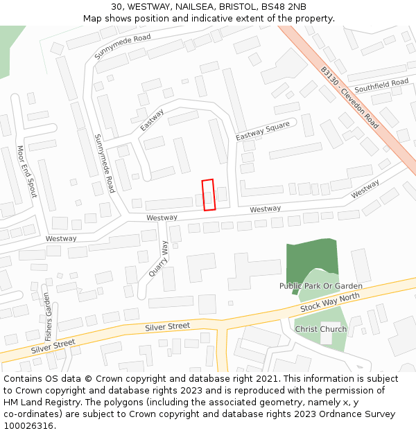 30, WESTWAY, NAILSEA, BRISTOL, BS48 2NB: Location map and indicative extent of plot