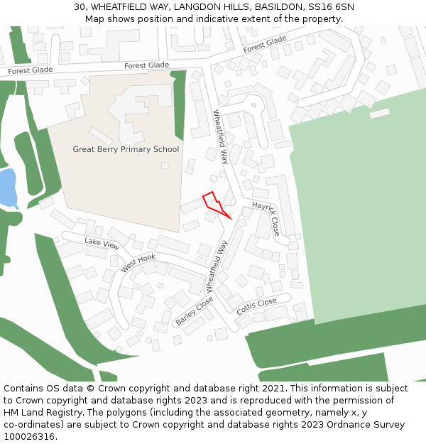 30, WHEATFIELD WAY, LANGDON HILLS, BASILDON, SS16 6SN: Location map and indicative extent of plot