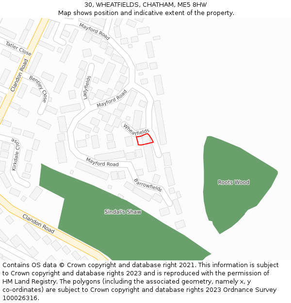 30, WHEATFIELDS, CHATHAM, ME5 8HW: Location map and indicative extent of plot