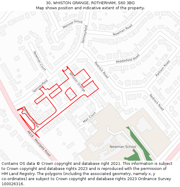 30, WHISTON GRANGE, ROTHERHAM, S60 3BG: Location map and indicative extent of plot