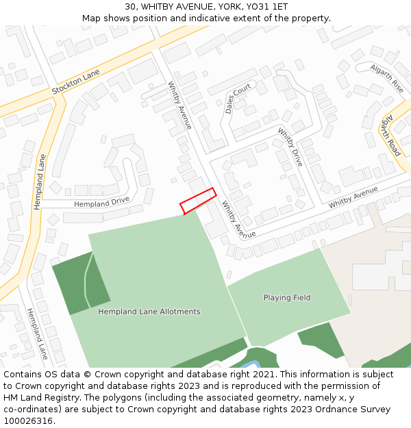 30, WHITBY AVENUE, YORK, YO31 1ET: Location map and indicative extent of plot