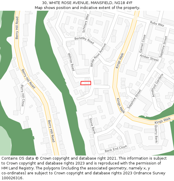30, WHITE ROSE AVENUE, MANSFIELD, NG18 4YF: Location map and indicative extent of plot