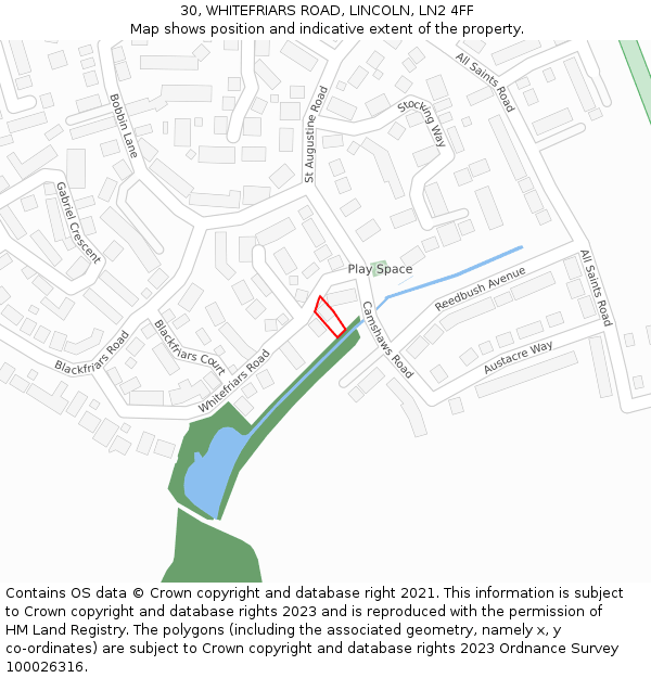 30, WHITEFRIARS ROAD, LINCOLN, LN2 4FF: Location map and indicative extent of plot