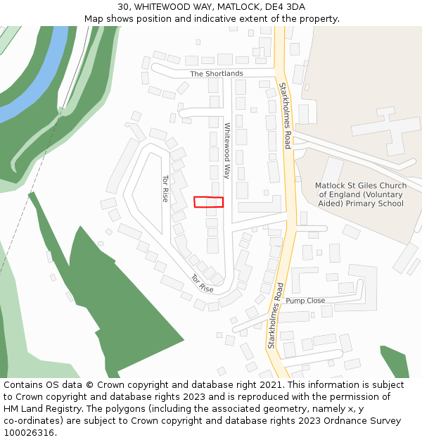 30, WHITEWOOD WAY, MATLOCK, DE4 3DA: Location map and indicative extent of plot