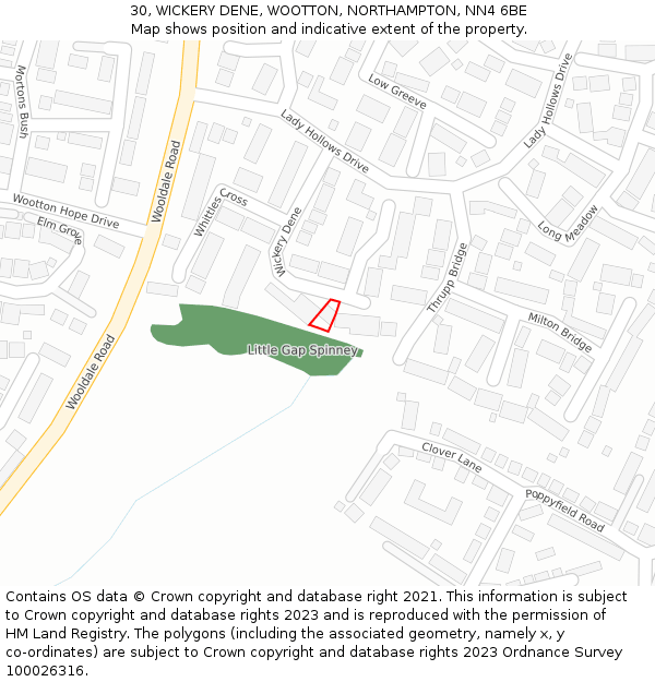 30, WICKERY DENE, WOOTTON, NORTHAMPTON, NN4 6BE: Location map and indicative extent of plot