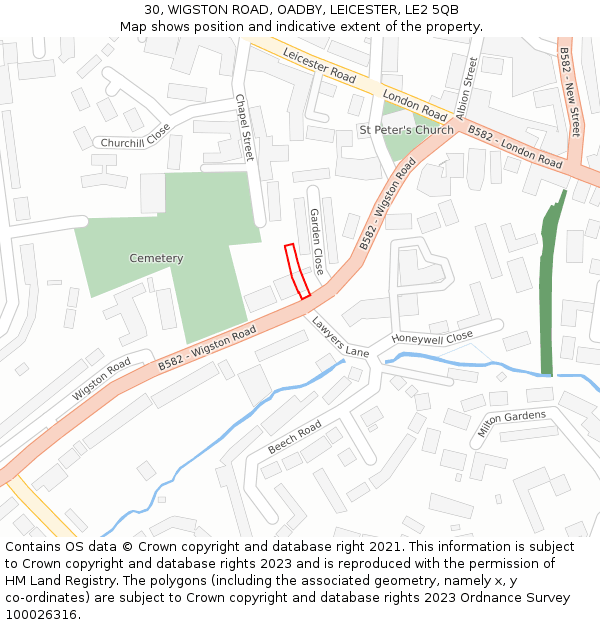 30, WIGSTON ROAD, OADBY, LEICESTER, LE2 5QB: Location map and indicative extent of plot