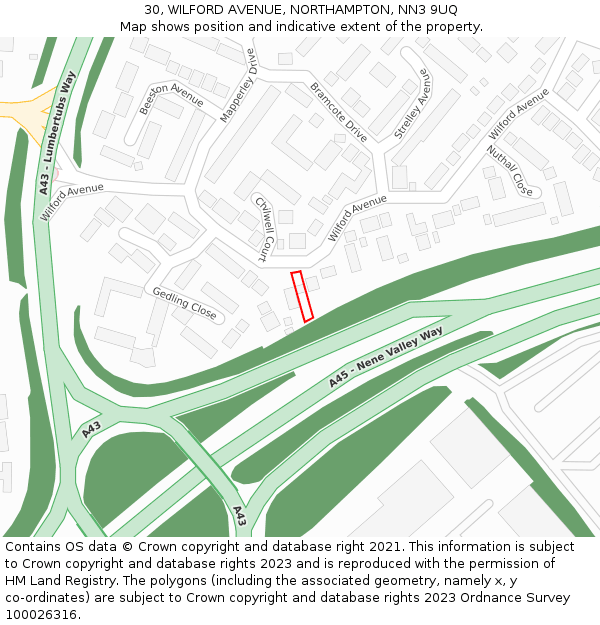 30, WILFORD AVENUE, NORTHAMPTON, NN3 9UQ: Location map and indicative extent of plot