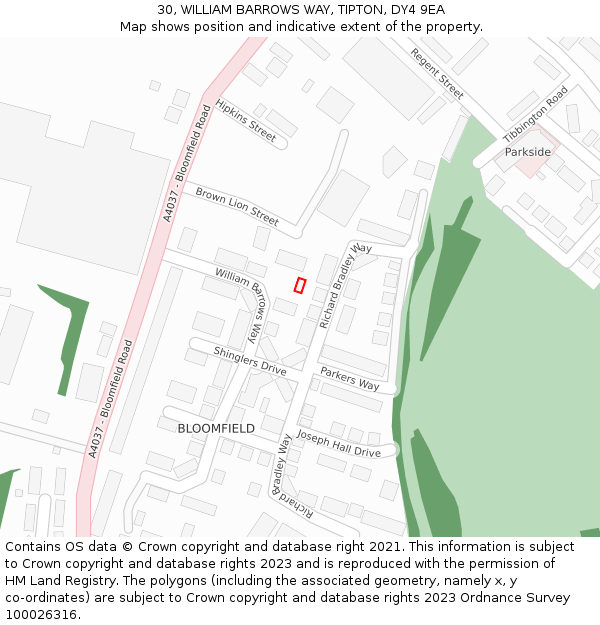 30, WILLIAM BARROWS WAY, TIPTON, DY4 9EA: Location map and indicative extent of plot