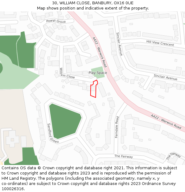 30, WILLIAM CLOSE, BANBURY, OX16 0UE: Location map and indicative extent of plot