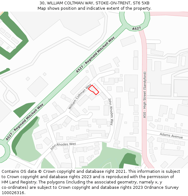 30, WILLIAM COLTMAN WAY, STOKE-ON-TRENT, ST6 5XB: Location map and indicative extent of plot