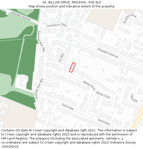 30, WILLOW DRIVE, RAYLEIGH, SS6 9LD: Location map and indicative extent of plot