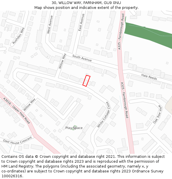 30, WILLOW WAY, FARNHAM, GU9 0NU: Location map and indicative extent of plot