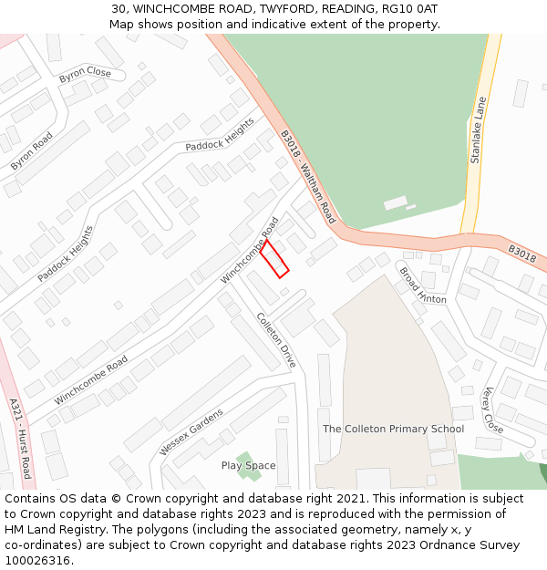 30, WINCHCOMBE ROAD, TWYFORD, READING, RG10 0AT: Location map and indicative extent of plot