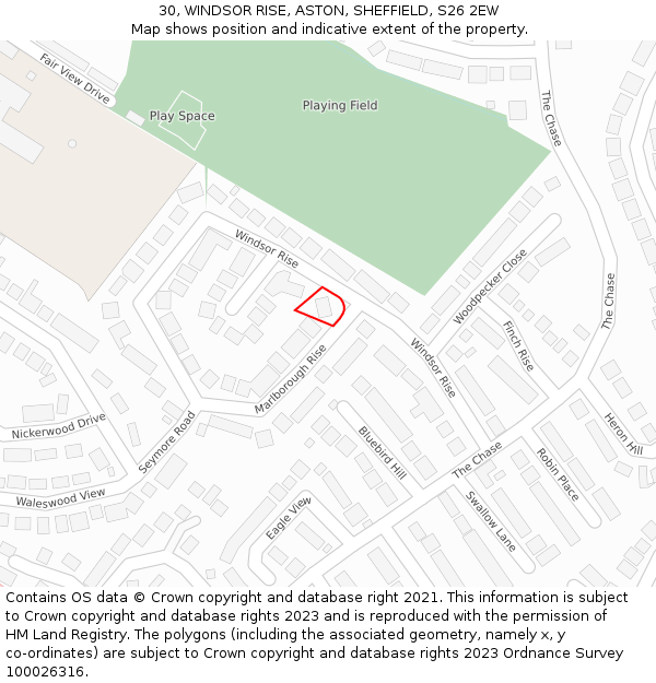 30, WINDSOR RISE, ASTON, SHEFFIELD, S26 2EW: Location map and indicative extent of plot