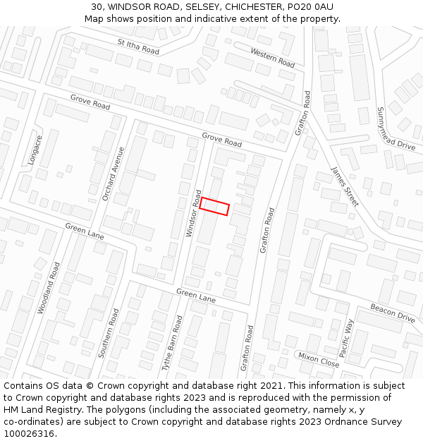 30, WINDSOR ROAD, SELSEY, CHICHESTER, PO20 0AU: Location map and indicative extent of plot