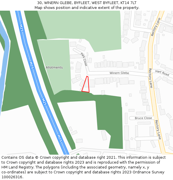 30, WINERN GLEBE, BYFLEET, WEST BYFLEET, KT14 7LT: Location map and indicative extent of plot