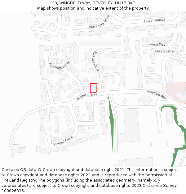 30, WINGFIELD WAY, BEVERLEY, HU17 8XE: Location map and indicative extent of plot