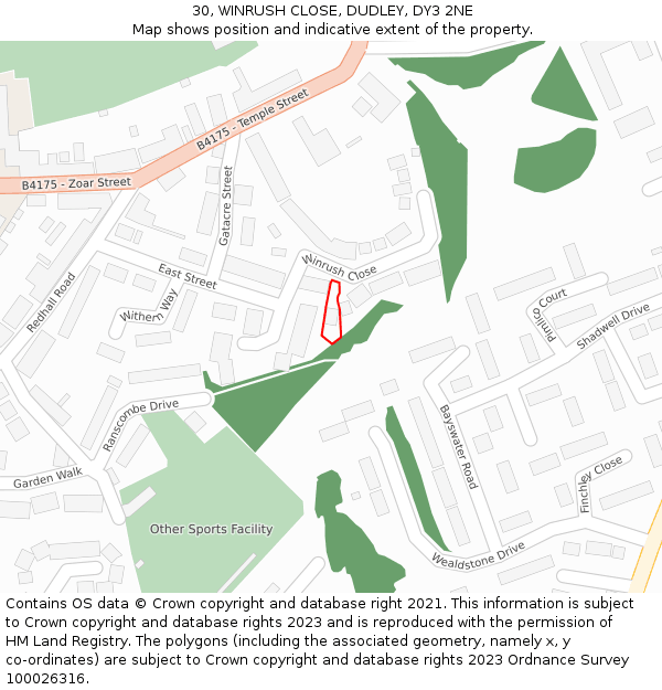 30, WINRUSH CLOSE, DUDLEY, DY3 2NE: Location map and indicative extent of plot