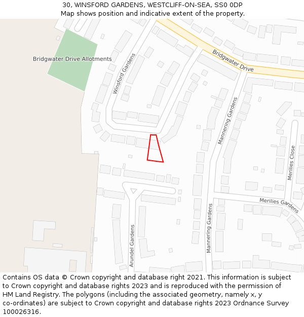 30, WINSFORD GARDENS, WESTCLIFF-ON-SEA, SS0 0DP: Location map and indicative extent of plot