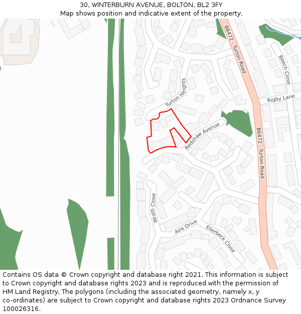 30, WINTERBURN AVENUE, BOLTON, BL2 3FY: Location map and indicative extent of plot