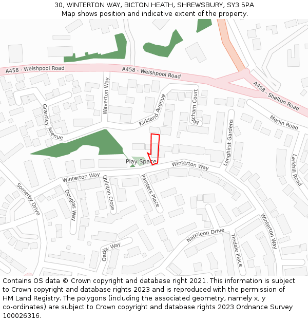 30, WINTERTON WAY, BICTON HEATH, SHREWSBURY, SY3 5PA: Location map and indicative extent of plot