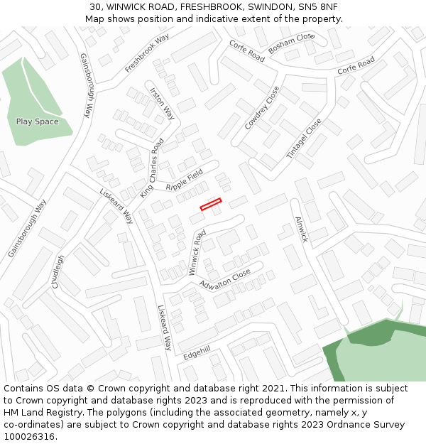 30, WINWICK ROAD, FRESHBROOK, SWINDON, SN5 8NF: Location map and indicative extent of plot