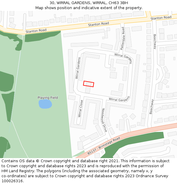 30, WIRRAL GARDENS, WIRRAL, CH63 3BH: Location map and indicative extent of plot