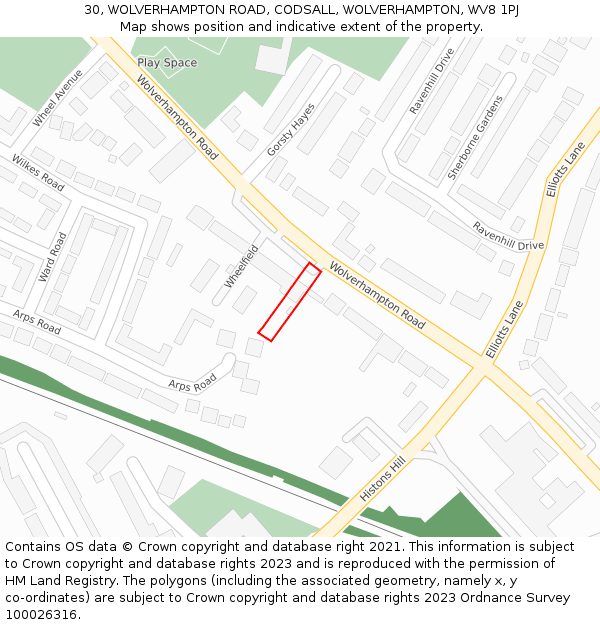 30, WOLVERHAMPTON ROAD, CODSALL, WOLVERHAMPTON, WV8 1PJ: Location map and indicative extent of plot