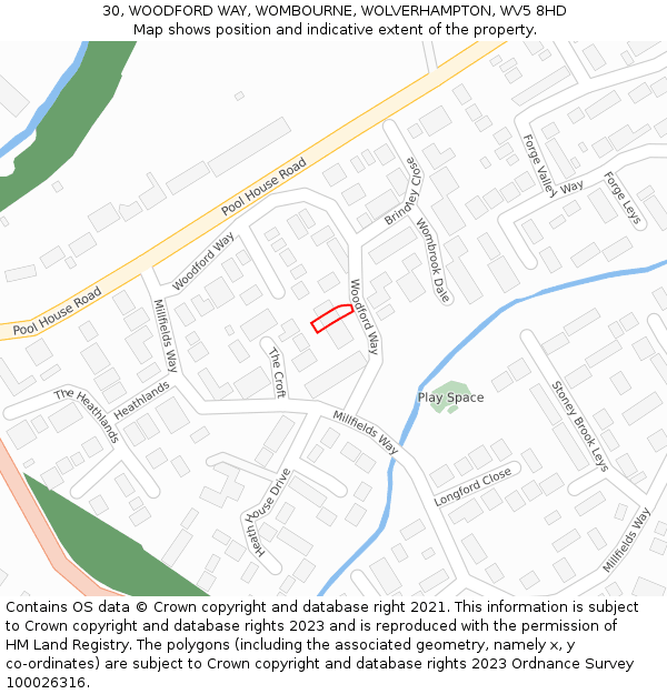 30, WOODFORD WAY, WOMBOURNE, WOLVERHAMPTON, WV5 8HD: Location map and indicative extent of plot