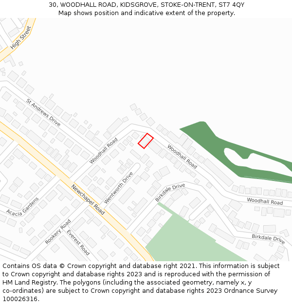 30, WOODHALL ROAD, KIDSGROVE, STOKE-ON-TRENT, ST7 4QY: Location map and indicative extent of plot