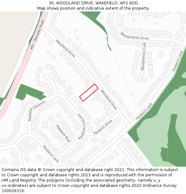 30, WOODLAND DRIVE, WAKEFIELD, WF2 6DD: Location map and indicative extent of plot