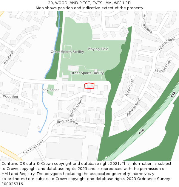 30, WOODLAND PIECE, EVESHAM, WR11 1BJ: Location map and indicative extent of plot