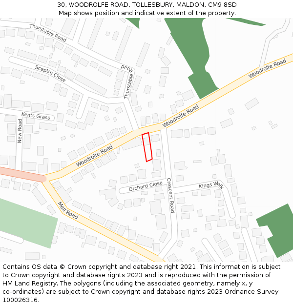 30, WOODROLFE ROAD, TOLLESBURY, MALDON, CM9 8SD: Location map and indicative extent of plot