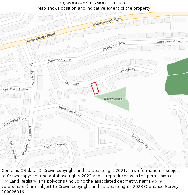 30, WOODWAY, PLYMOUTH, PL9 8TT: Location map and indicative extent of plot