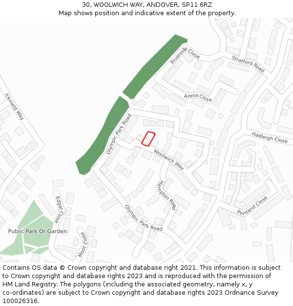 30, WOOLWICH WAY, ANDOVER, SP11 6RZ: Location map and indicative extent of plot