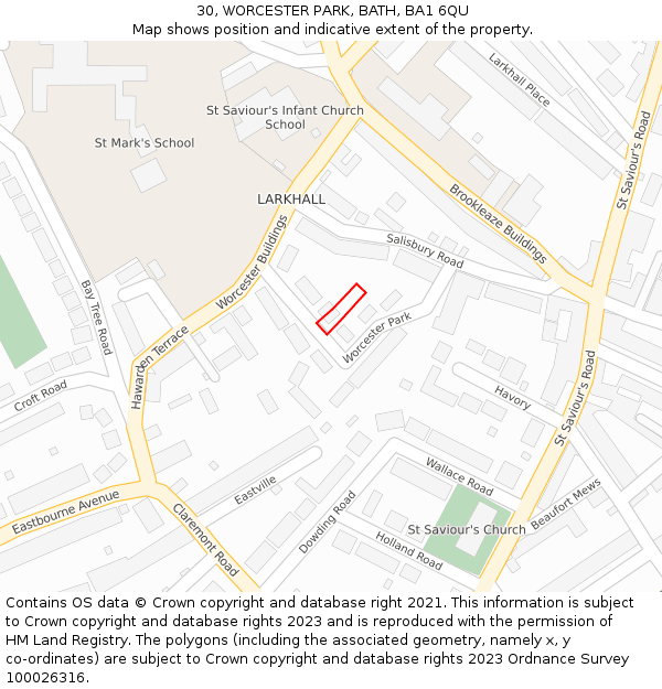 30, WORCESTER PARK, BATH, BA1 6QU: Location map and indicative extent of plot