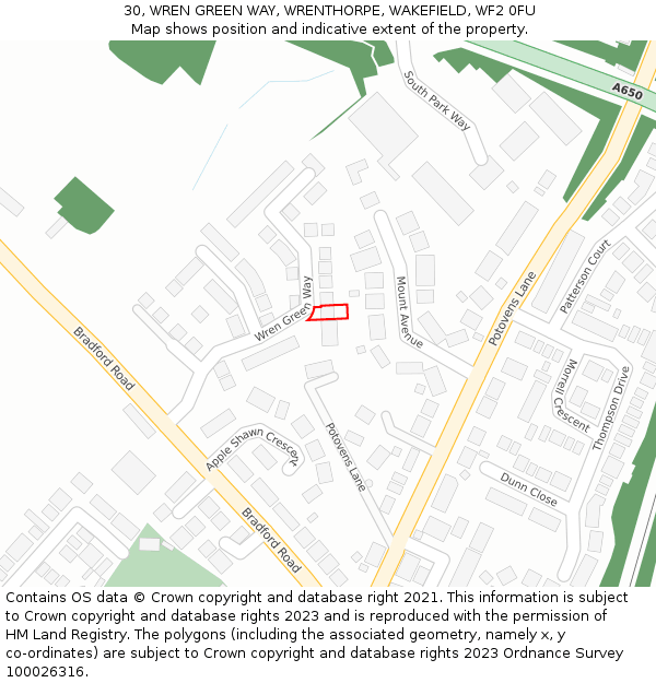 30, WREN GREEN WAY, WRENTHORPE, WAKEFIELD, WF2 0FU: Location map and indicative extent of plot