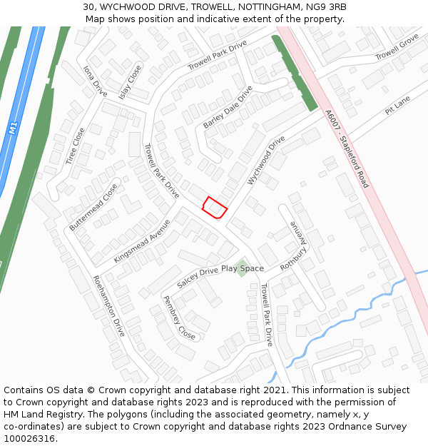 30, WYCHWOOD DRIVE, TROWELL, NOTTINGHAM, NG9 3RB: Location map and indicative extent of plot