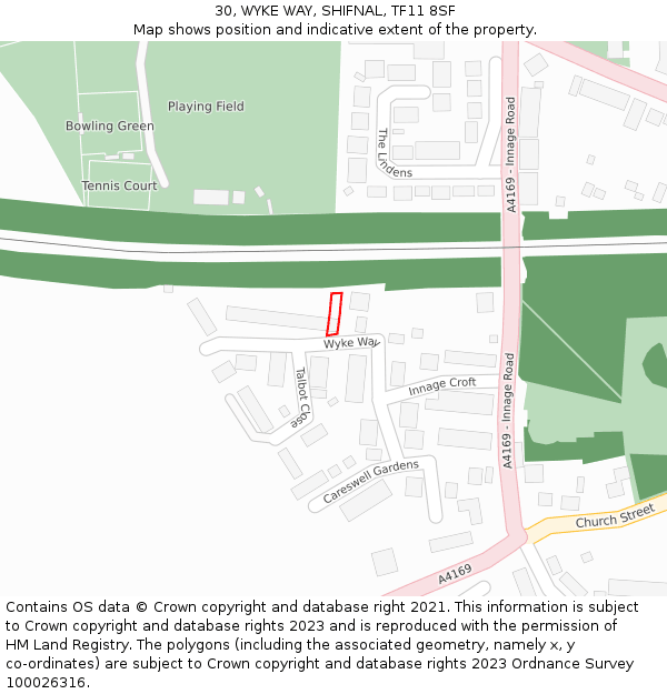30, WYKE WAY, SHIFNAL, TF11 8SF: Location map and indicative extent of plot