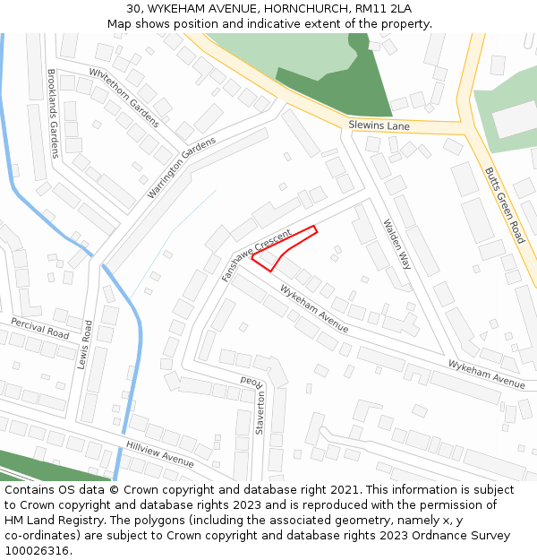 30, WYKEHAM AVENUE, HORNCHURCH, RM11 2LA: Location map and indicative extent of plot