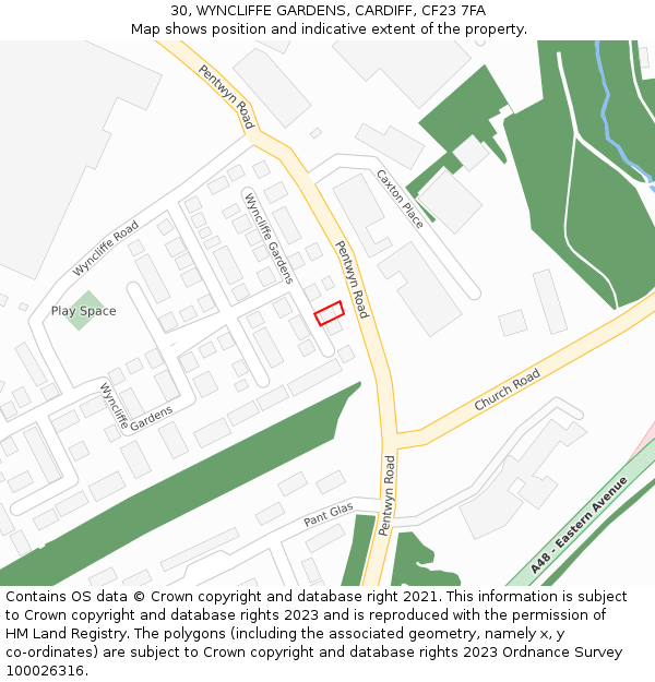 30, WYNCLIFFE GARDENS, CARDIFF, CF23 7FA: Location map and indicative extent of plot