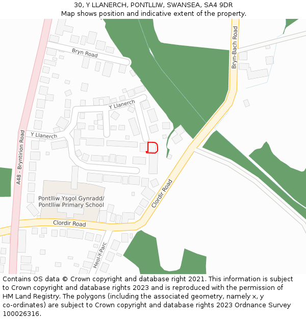 30, Y LLANERCH, PONTLLIW, SWANSEA, SA4 9DR: Location map and indicative extent of plot