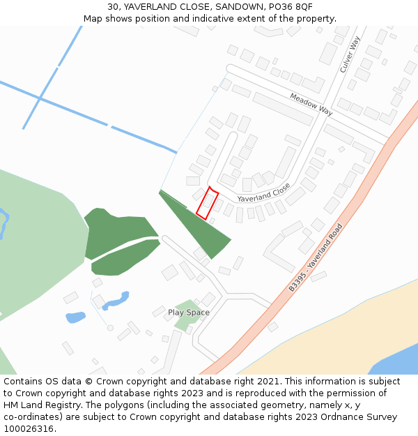 30, YAVERLAND CLOSE, SANDOWN, PO36 8QF: Location map and indicative extent of plot