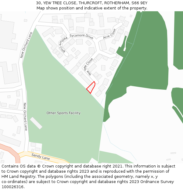 30, YEW TREE CLOSE, THURCROFT, ROTHERHAM, S66 9EY: Location map and indicative extent of plot