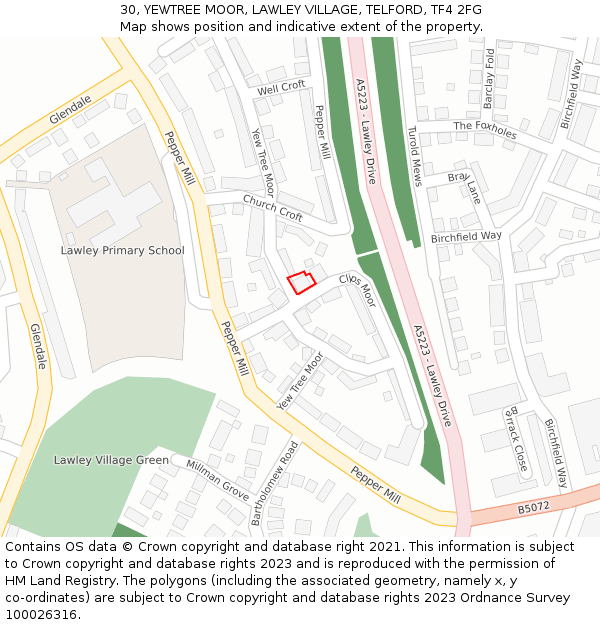 30, YEWTREE MOOR, LAWLEY VILLAGE, TELFORD, TF4 2FG: Location map and indicative extent of plot