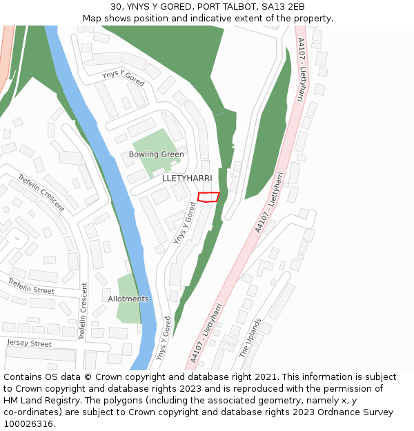 30, YNYS Y GORED, PORT TALBOT, SA13 2EB: Location map and indicative extent of plot