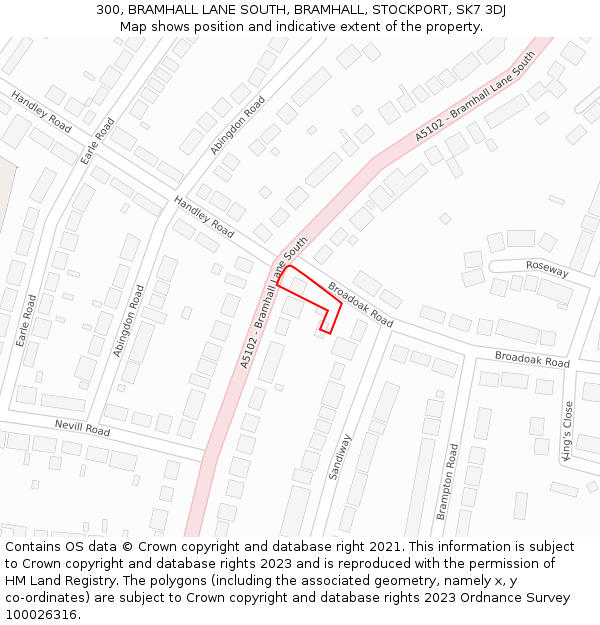 300, BRAMHALL LANE SOUTH, BRAMHALL, STOCKPORT, SK7 3DJ: Location map and indicative extent of plot