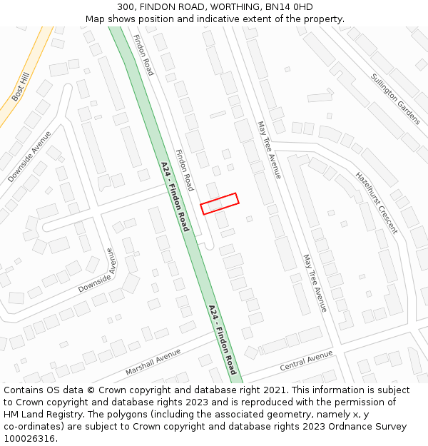 300, FINDON ROAD, WORTHING, BN14 0HD: Location map and indicative extent of plot