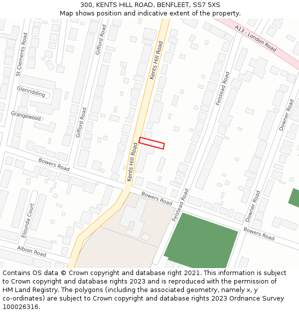 300, KENTS HILL ROAD, BENFLEET, SS7 5XS: Location map and indicative extent of plot