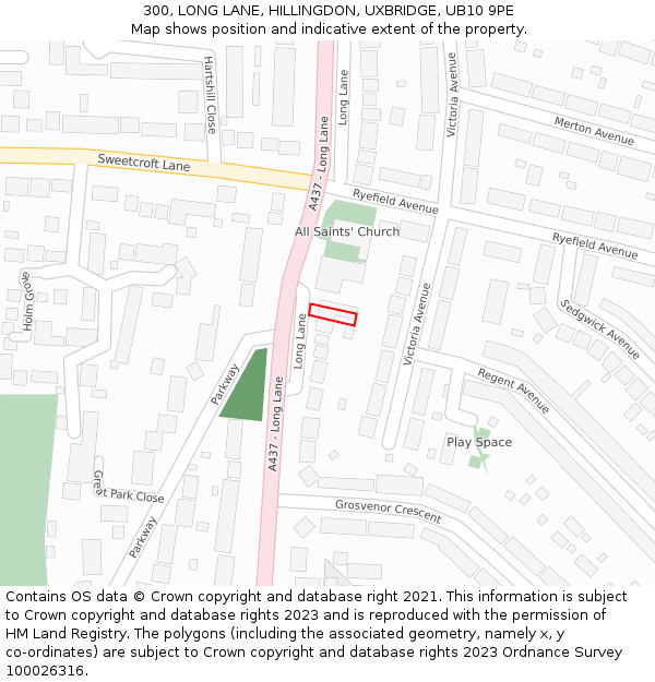 300, LONG LANE, HILLINGDON, UXBRIDGE, UB10 9PE: Location map and indicative extent of plot